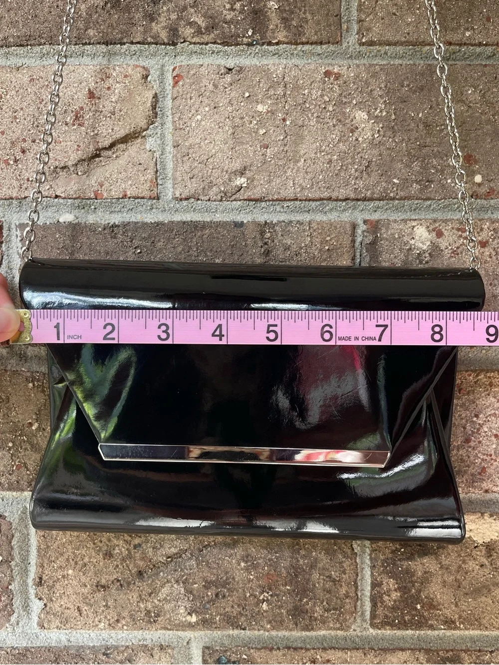Kelly & Katie Black Patent Wristlet Clutch with Silver Accent